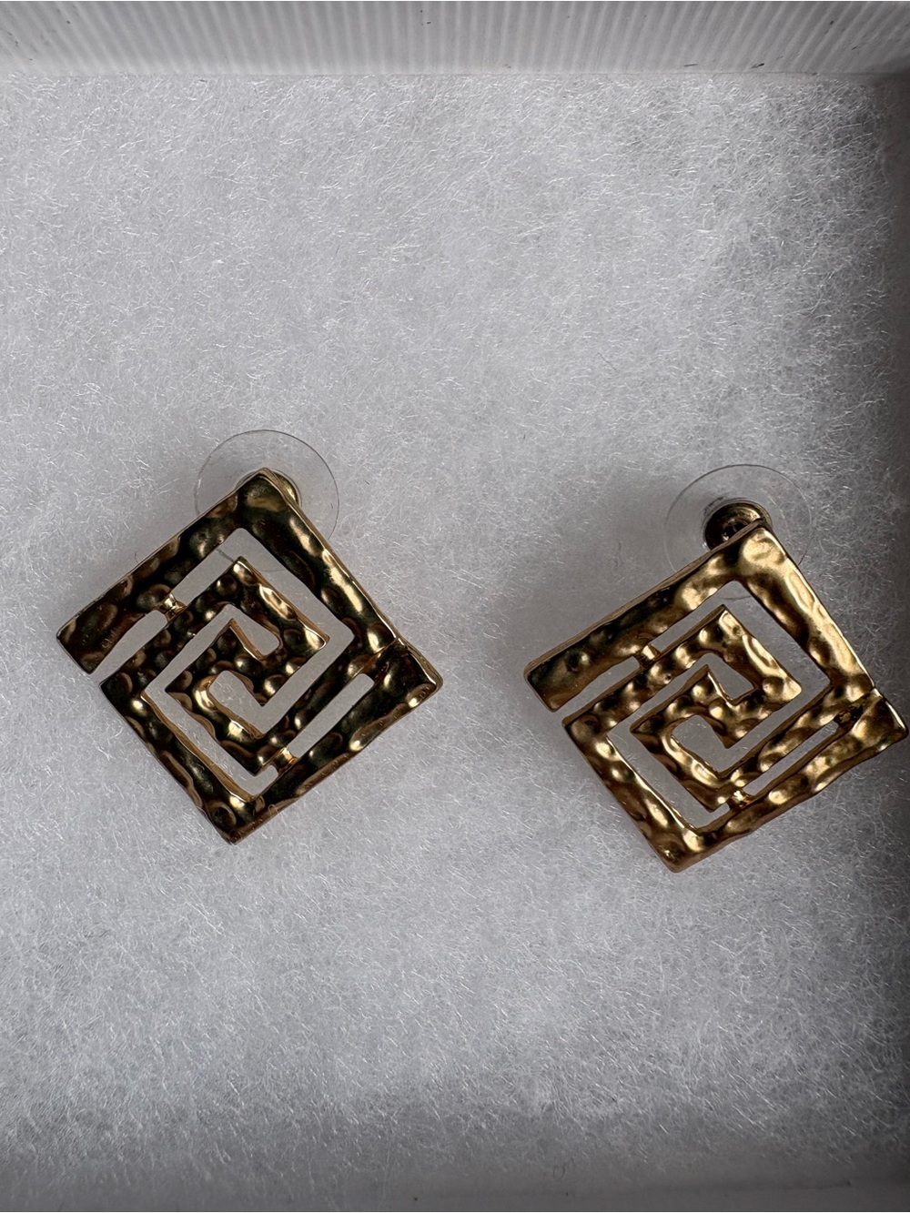 Gold Geometric Spiral Square Stud Earrings